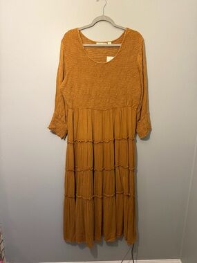 Studio West Mustard Tiered Midi Dress